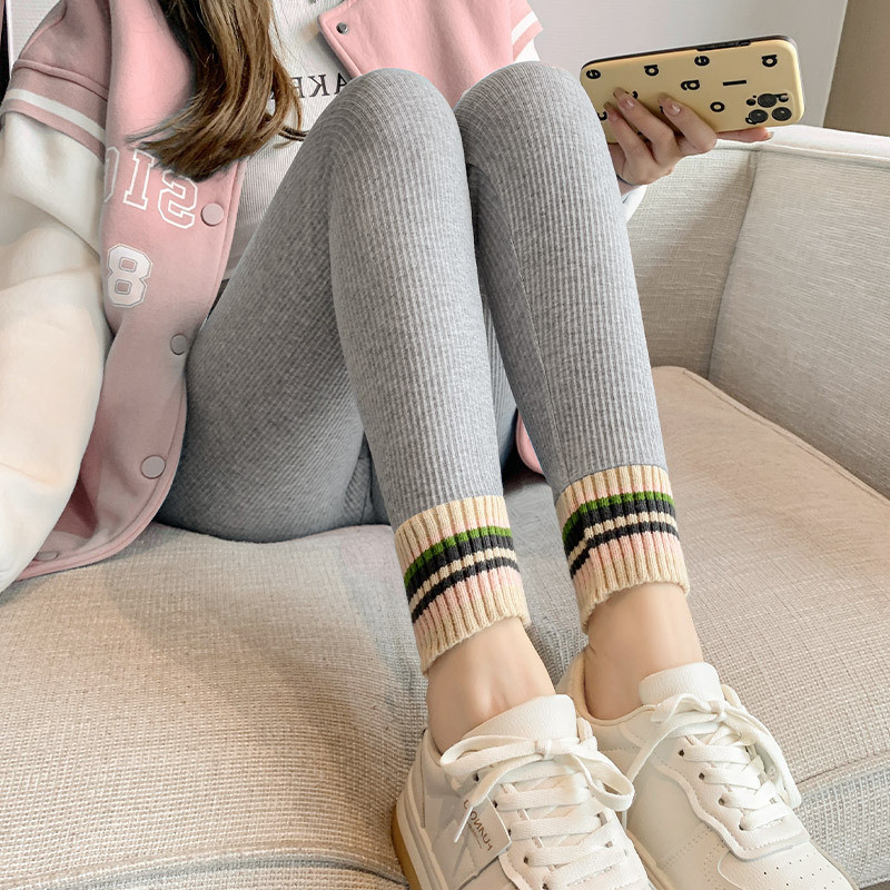 Actual price ~ Autumn and winter leggings, threaded high waist, large size, fat mm, splicing design, warm pants for women, autumn pants