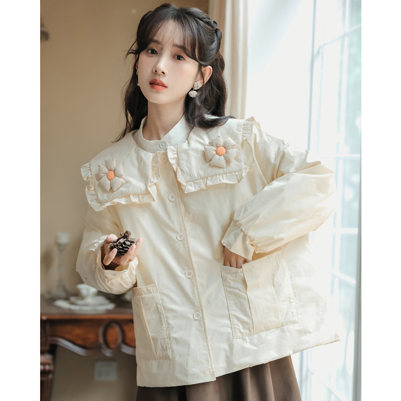 不低於219實拍2023溫柔甜美娃娃領短款棉服少女感保暖棉衣