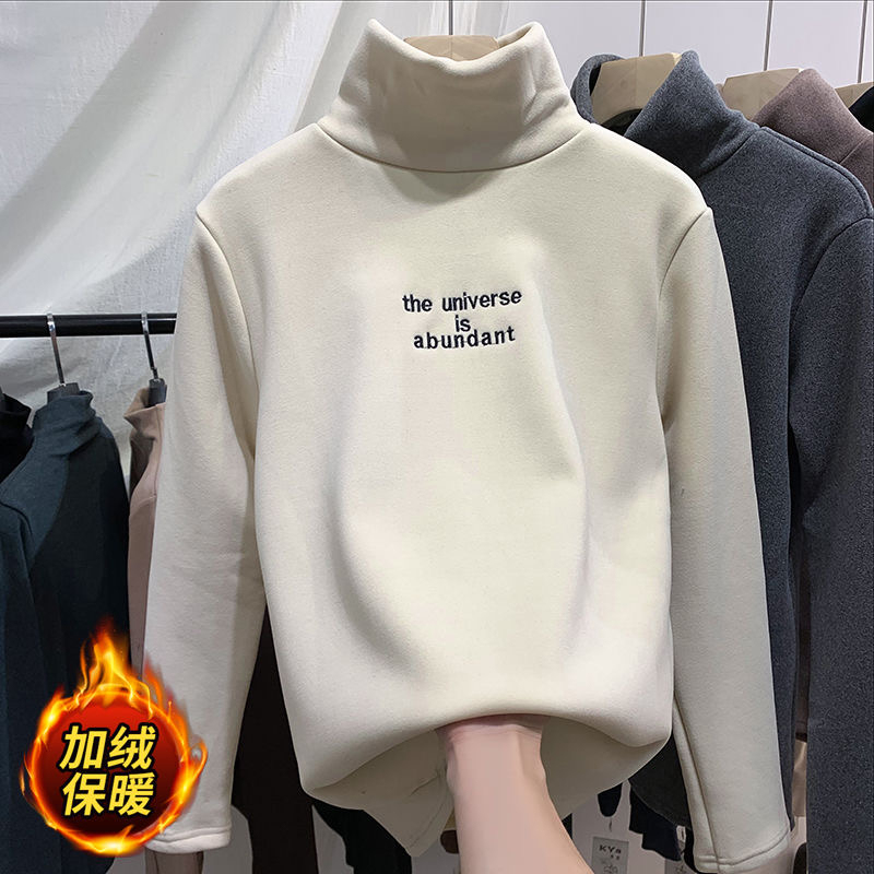加絨加厚德絨磨毛打底衫女秋冬新款洋氣歐貨高領長袖百搭保暖上衣
