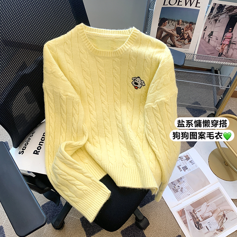 復古軟糯麻花毛衣女小個子2023秋冬新款寬鬆慵懶風針織上衣