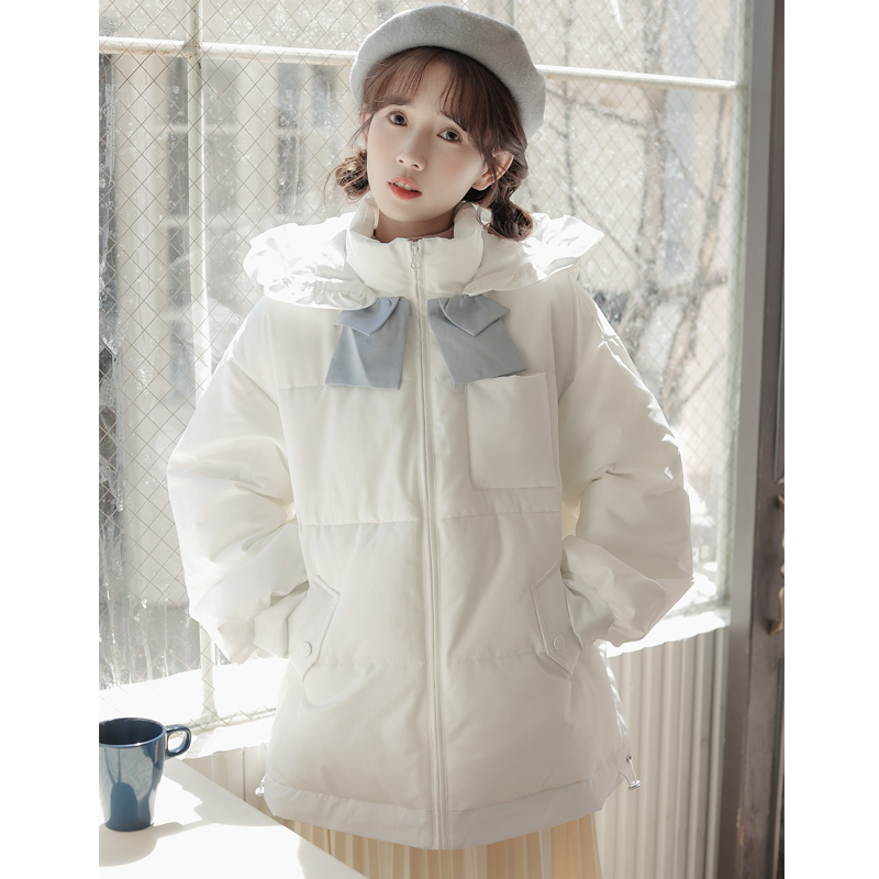 不低於229實拍2023秋冬新款溫柔甜美連帽棉服蝴蝶結少女外套