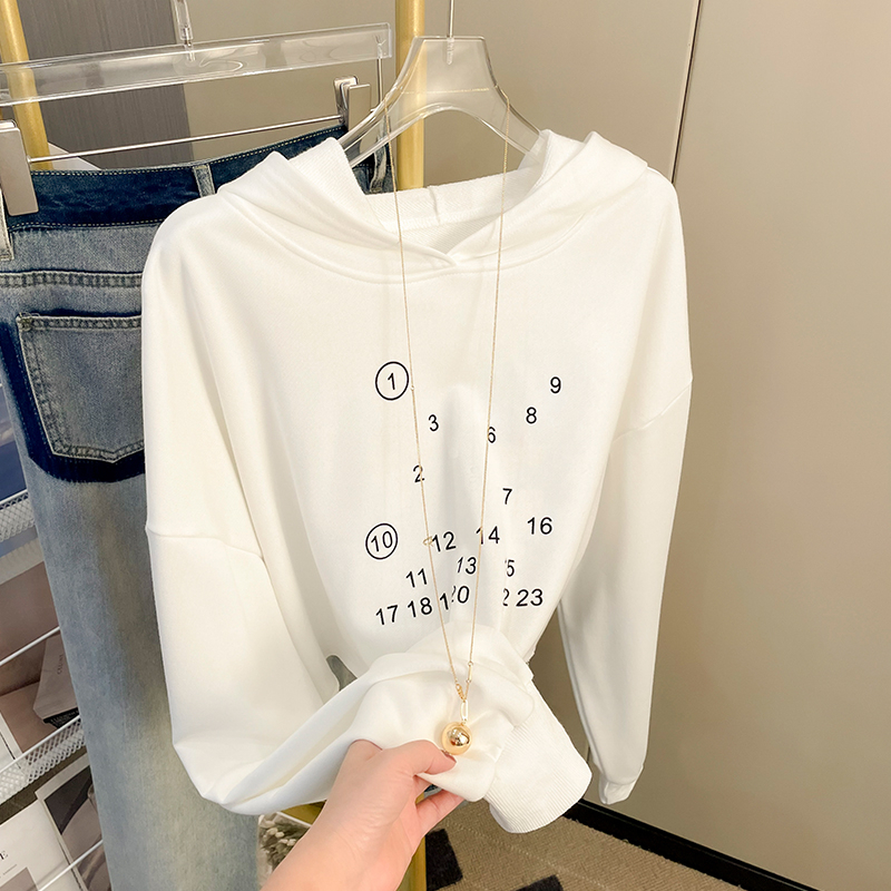 6535流線棉 數字印花長袖連帽衛衣女秋季新款美式短款寬鬆上衣
