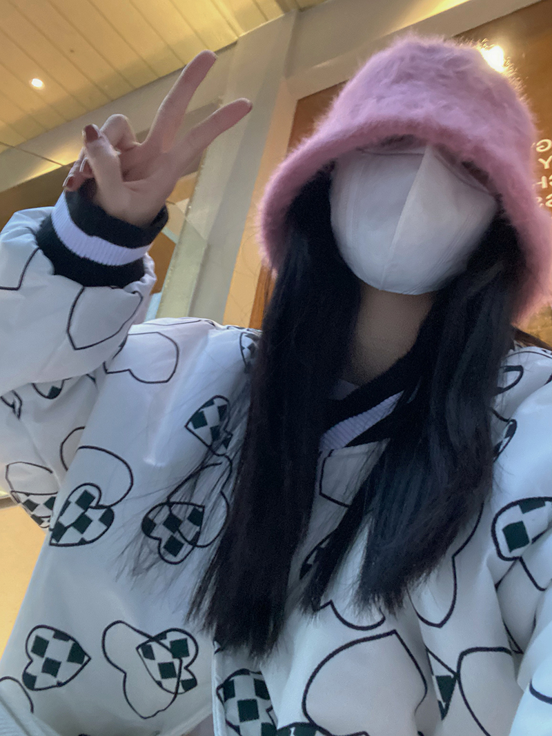 實拍三標齊加厚保暖愛心棉服女oversize圓領棉衣外套
