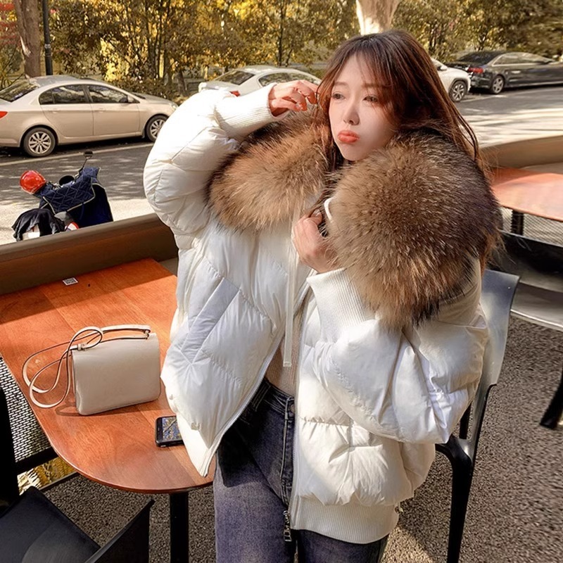 羽絨棉服女2023年新款歐貨可拆卸大毛領短款麵包服韓版寬鬆外套
