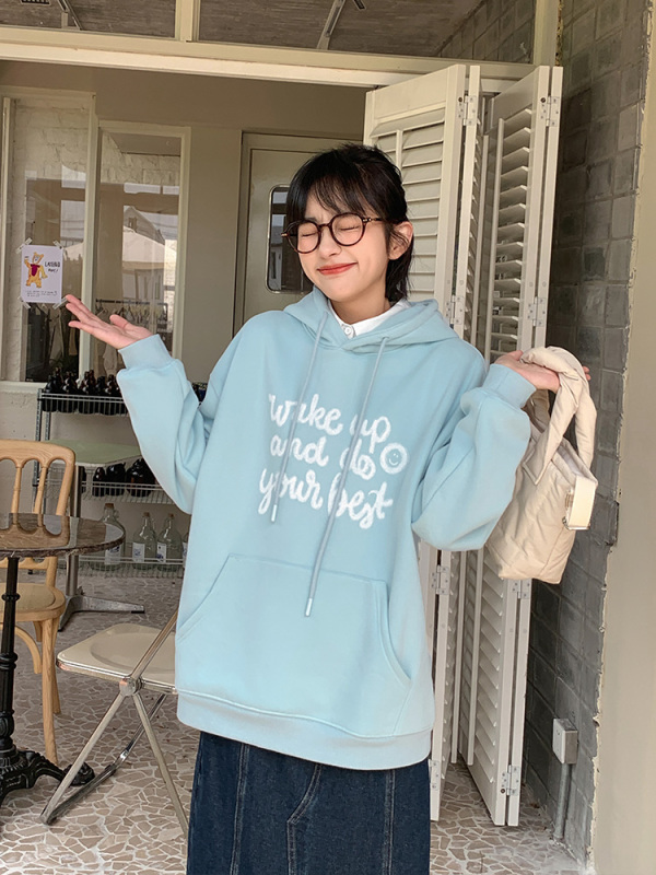 忠犬小八梨形自製寬鬆簡約連帽加絨衛衣外套女套頭加厚長袖上衣