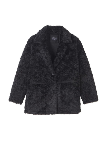 Black thickened suit collar plush lamb wool jacket for women trendy original fabric