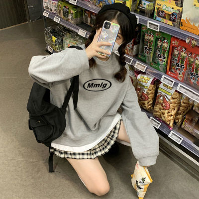 原宿BF加絨加厚套頭圓領衛衣女學生鹽系寬鬆上衣秋冬季外套慵懶風