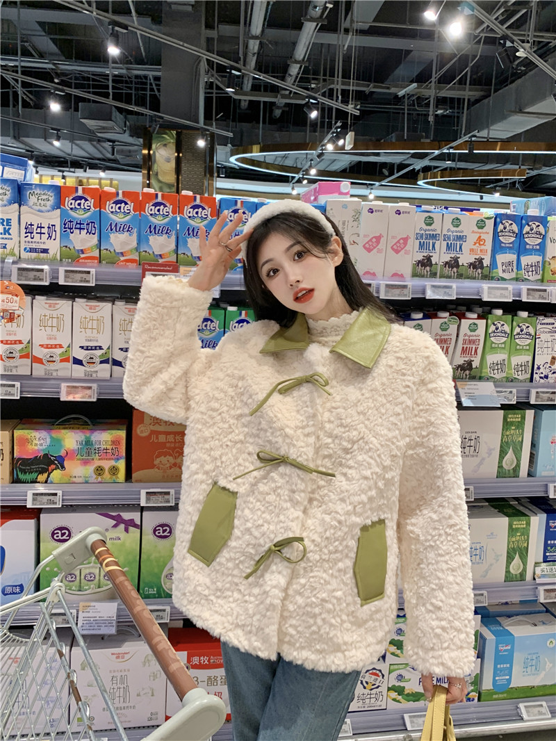 實拍~冬季高級感洋氣小香風減齡顯瘦加厚皮毛一體毛毛外套女