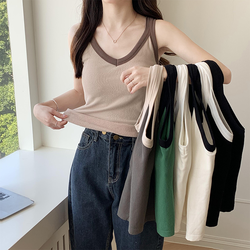 實拍 秋冬季韓版拼色內搭吊帶背心女加絨加厚保暖打底衫無袖