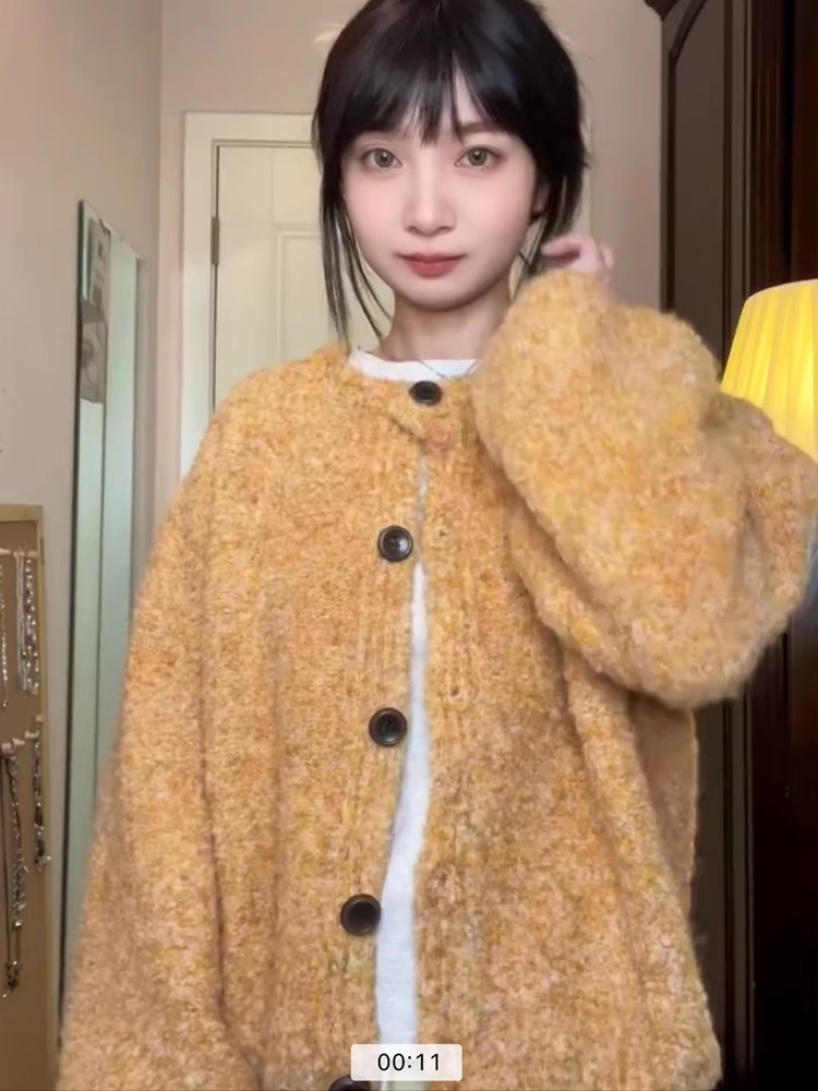 花雜圈圈毛衣小眾設計感針織開衫寬鬆顯瘦短上衣外套慵懶風新款女
