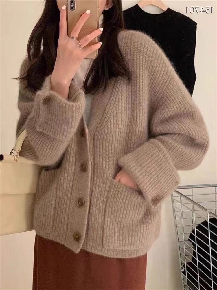秋冬韓系小個子短款軟糯慵懶風氛圍感開衫毛衣外套女