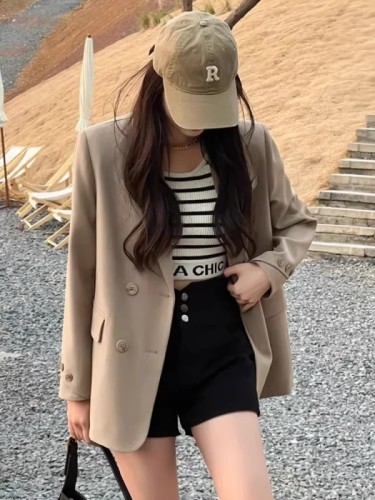 High-end small suit for women  new spring and autumn thin style casual niche design loose suit jacket