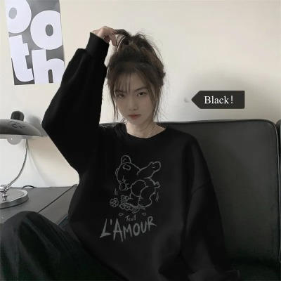 Harajuku BF thickened velvet pullover round neck sweatshirt for female students salt loose top autumn and winter coat lazy style