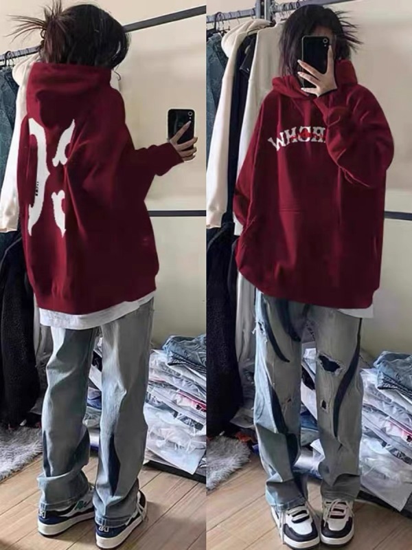 美式重磅連帽衛衣女oversize秋冬2023新款寬鬆慵懶風外套春秋