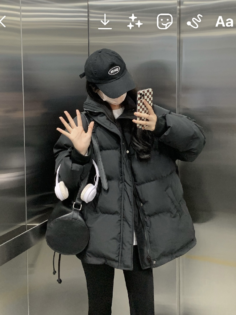 實拍~黑色立領加厚保暖麵包服女冬款小個子寬鬆百搭棉服外套