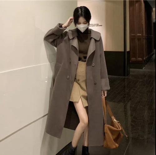 2023 new large size fat mm autumn and winter temperament double-sided woolen coat women's mid-length Hepburn style woolen coat looks slim