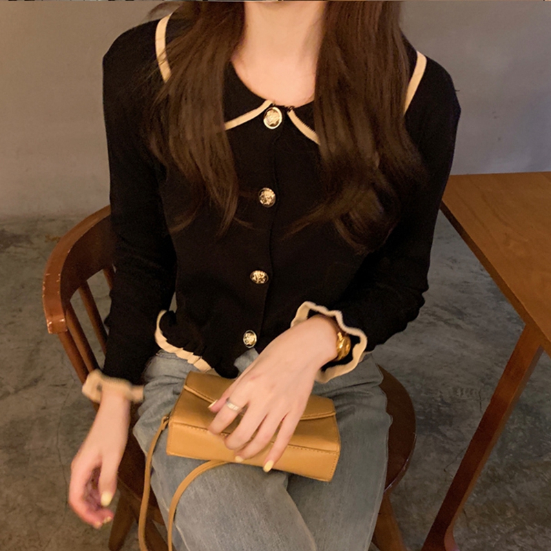 2023潮小香風針織開衫外套女裝洋氣顯瘦木耳邊打底衫外穿氣質上衣