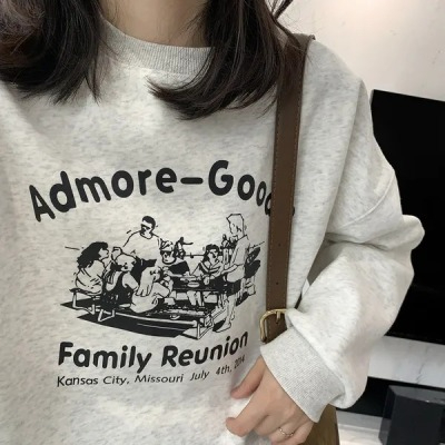 Harajuku BF thickened velvet pullover round neck sweatshirt for female students salt loose top autumn and winter coat lazy style