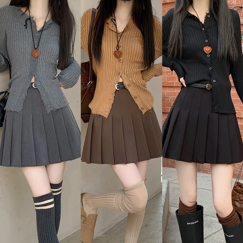 Actual shot of 2023 new JK hot girl short skirt slimming A-line Maillard college style skirt