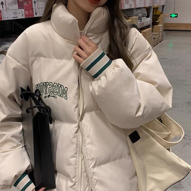 韓系溫柔港風羽絨棉服設計感chic棒球服派克2023加厚麵包服外套女