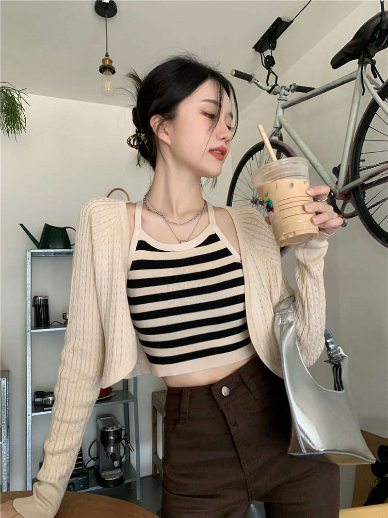 短款條紋背心女修身顯瘦內搭吊帶甜辣風百搭外穿兩件套
