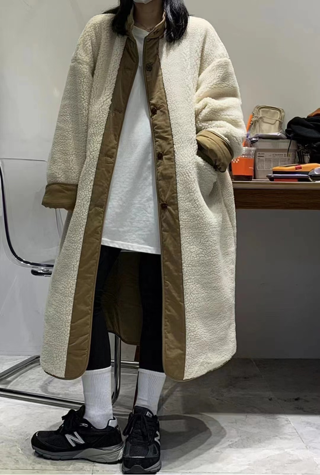 2023冬季新款韓版寬鬆氣質棉衣羊羔毛正反兩面加厚外套女