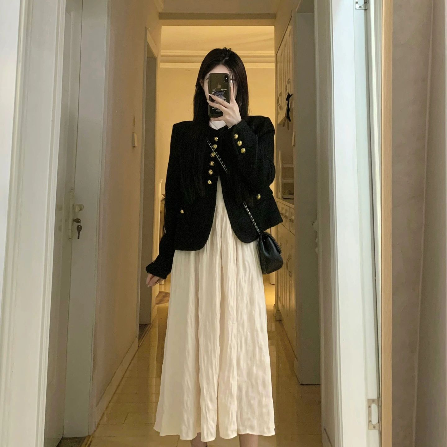 小香風外套搭配連衣裙套裝女秋季茶系穿搭一整套高級感氣質兩件套