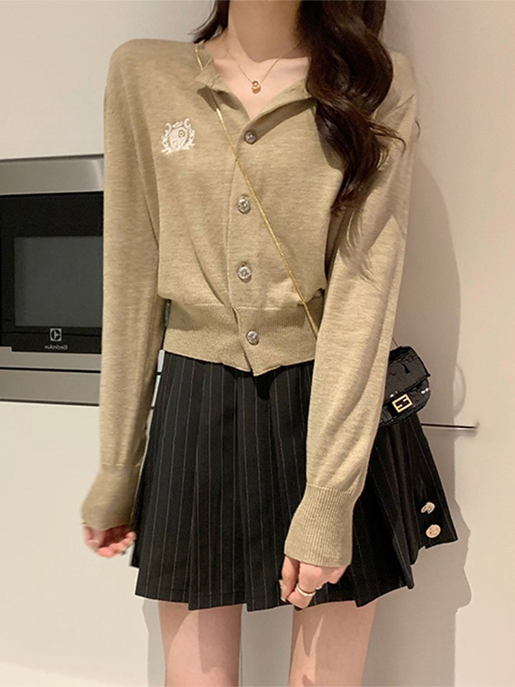 復古學院風刺繡針織開衫外套女2023年秋冬新款洋氣百搭長袖上衣潮