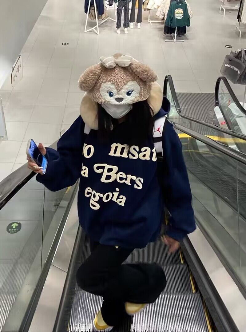 純棉 加絨 美式小眾字母印花學院風寬鬆百搭衛衣