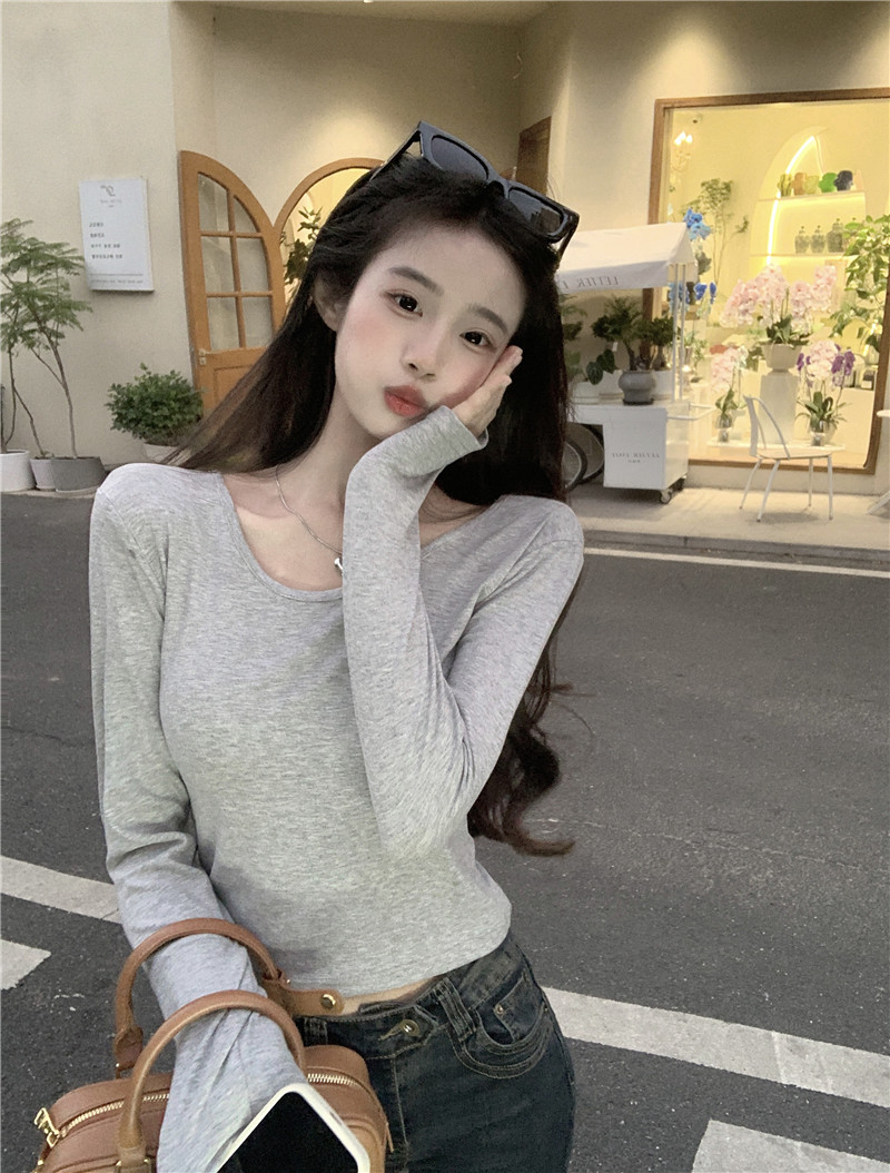 實拍~百搭打底衫純欲內搭長袖T恤女秋冬修身顯瘦簡約上衣