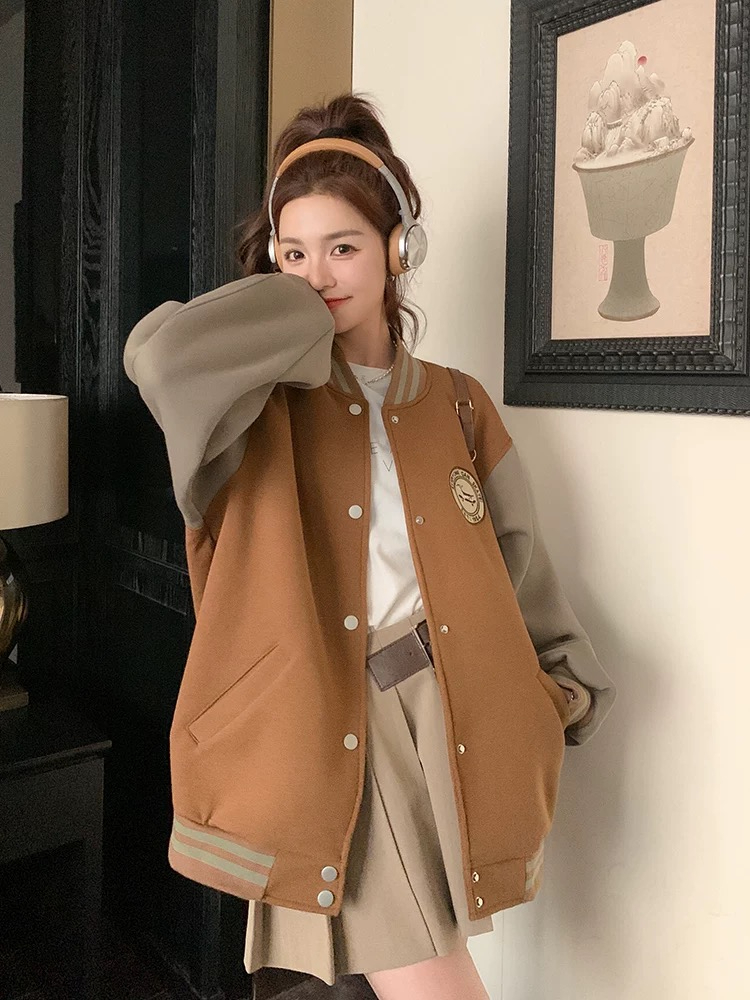 美式棒球服外套女2023秋季新款撞色寬鬆休閒減齡百搭上衣ins潮女