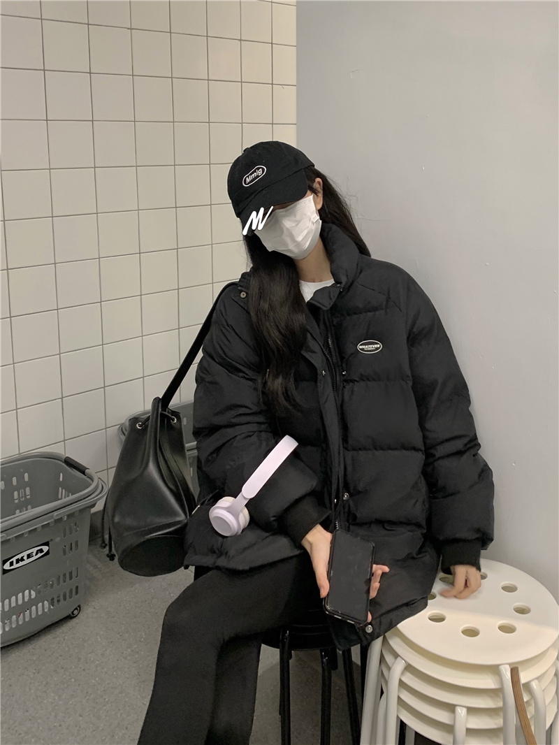 實拍~黑色棉服女冬季新款韓版寬鬆學生加厚保暖麵包服外套