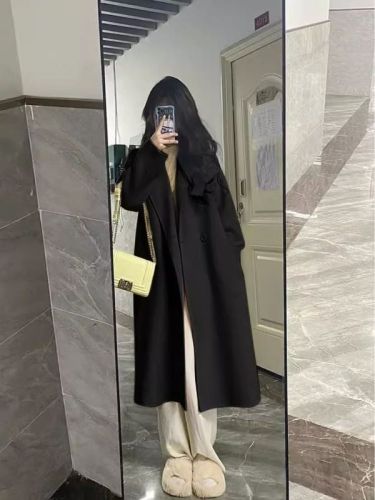  Autumn and Winter New Hepburn Style Woolen Coat Women's Mid-Length Korean Style Loose High-Quality Woolen Coat