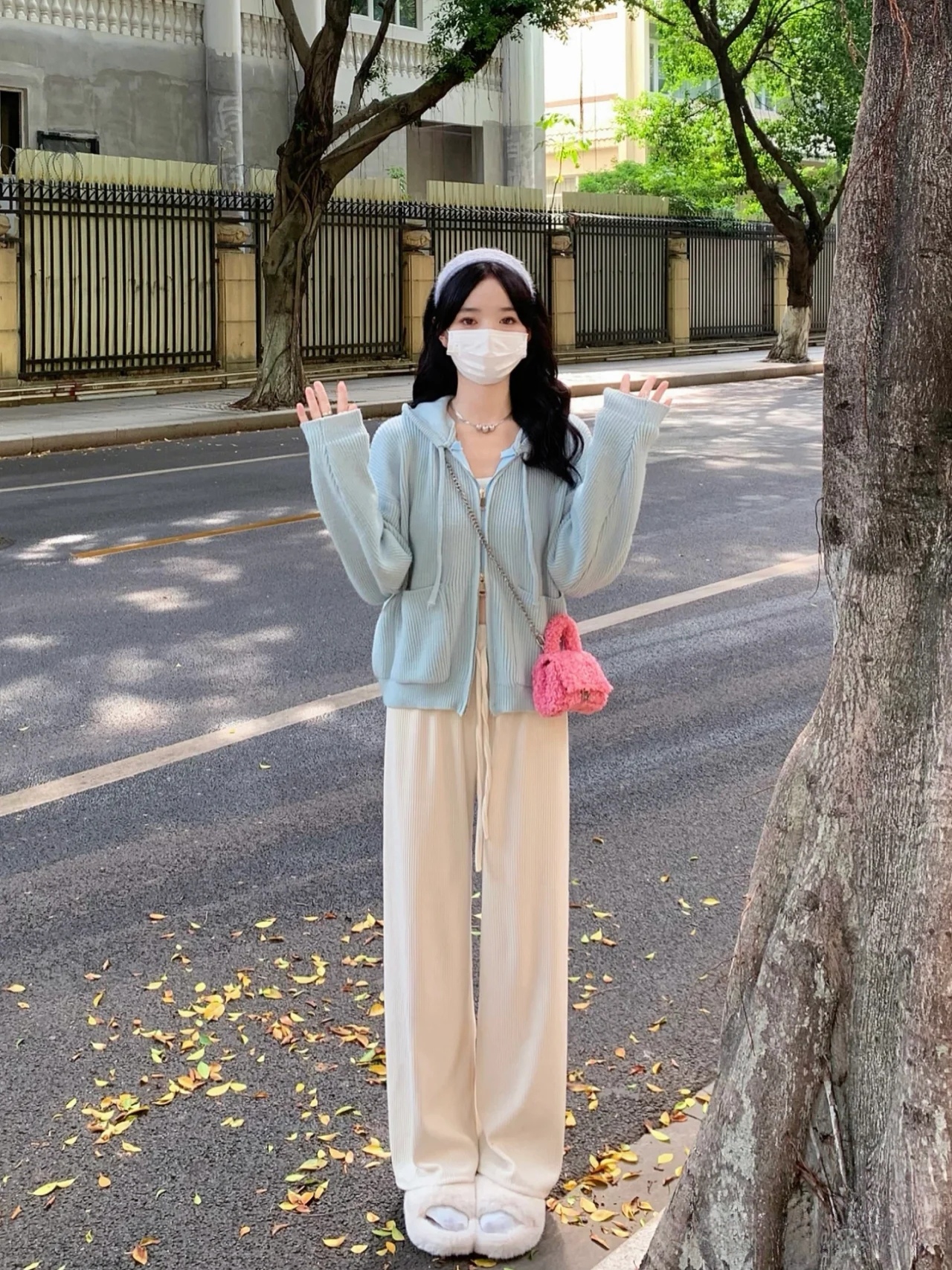 套裝女秋冬新款溫柔風氣質針織毛衣外套高腰闊腿褲兩件套