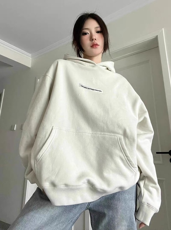 美式復古潮牌字母連帽衛衣女春秋寬鬆oversize情侶休閒百搭外套潮