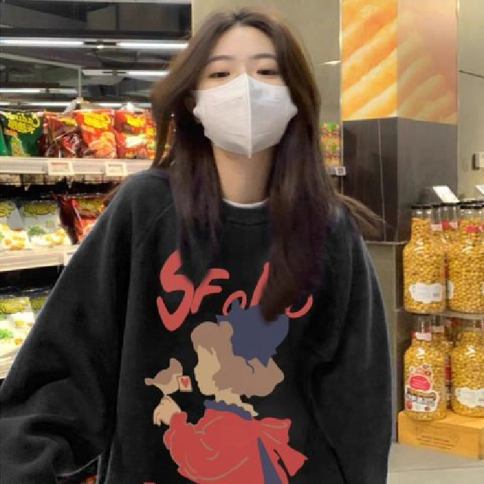 原宿BF加絨加厚套頭圓領衛衣女學生鹽系寬鬆上衣秋冬季外套慵懶風