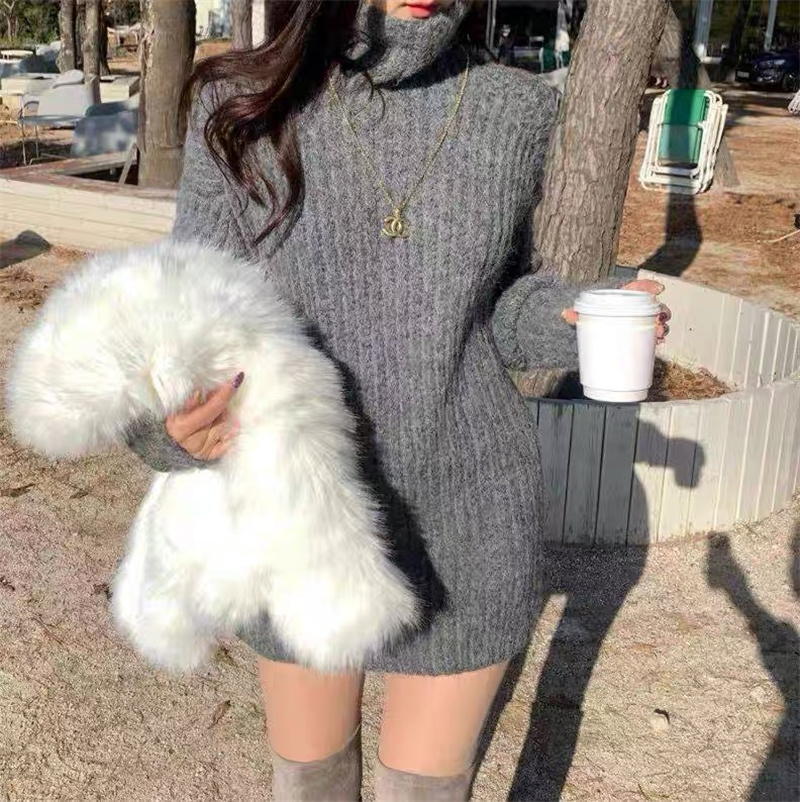 2023年秋冬韓國東大門網紅明星同款GLYP慵懶風學院針織高領毛衣女