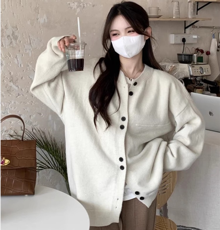 秋冬裝新款大碼女裝大板型灰色軟糯針織開衫慵懶風寬鬆小眾毛衣