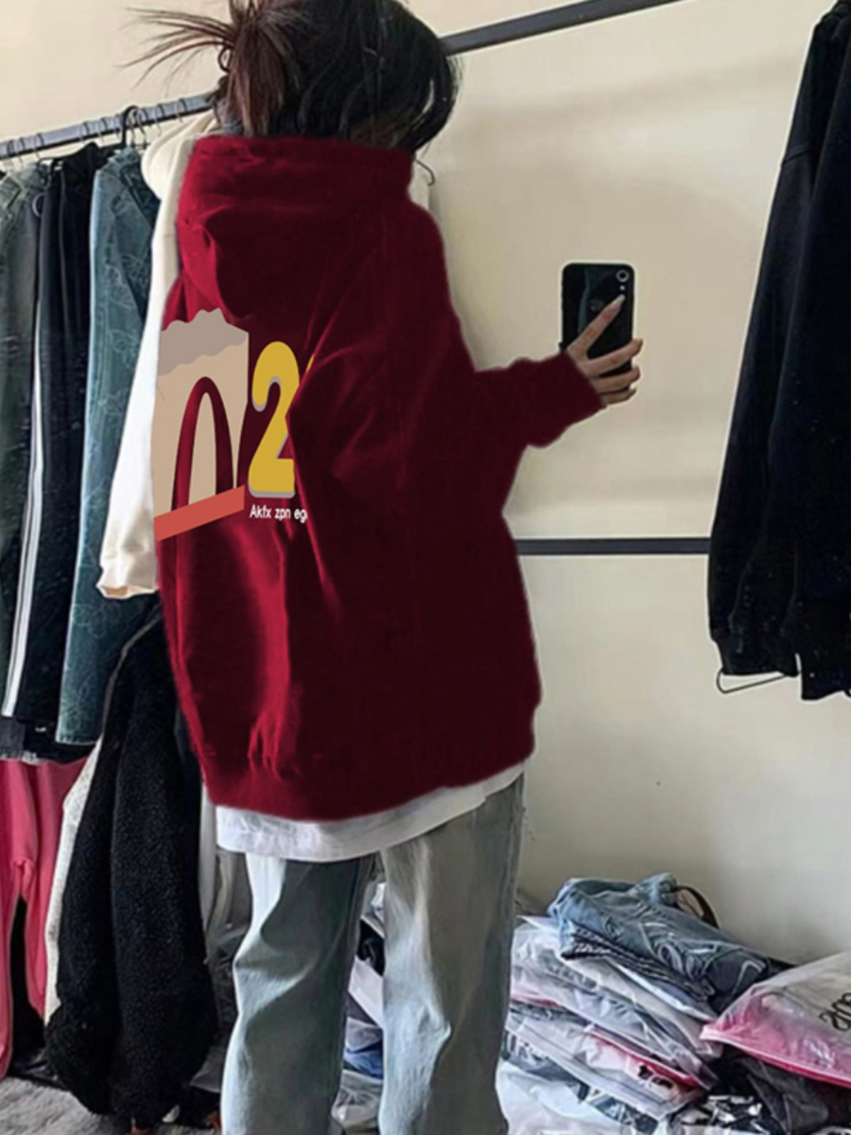 美式hiphop黑色創意字母連帽衛衣女春秋寬鬆oversize別致百搭上衣