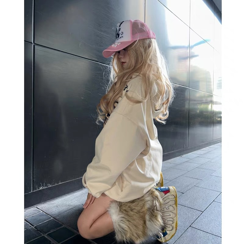 潮牌美式朋克風hiphop連帽衛衣女春秋冬2023新款oversize加絨外套