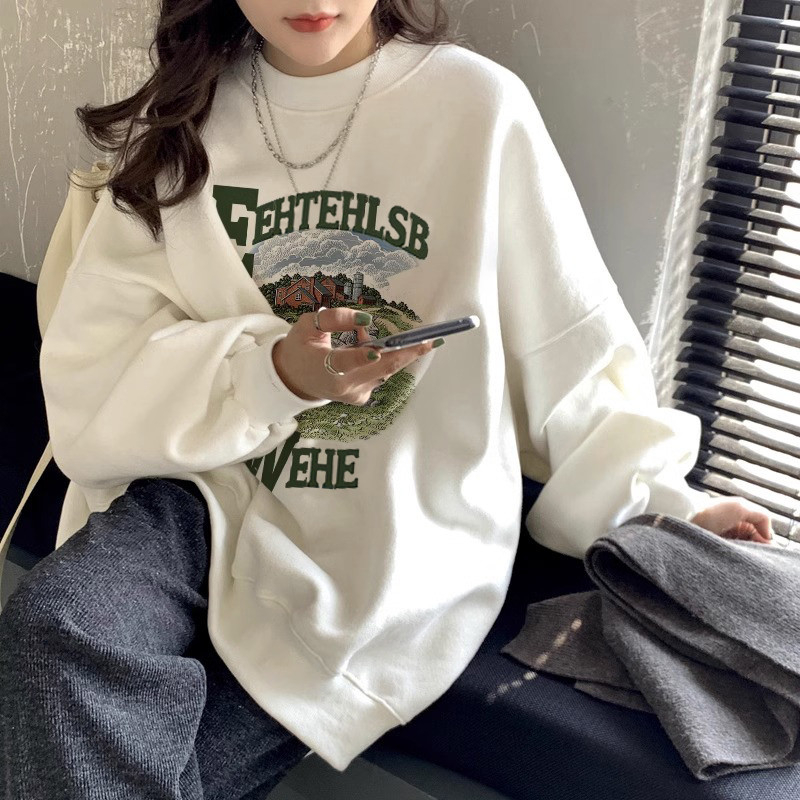 Harajuku BF thickened velvet pullover round neck sweatshirt for female students salt loose top autumn and winter coat lazy style