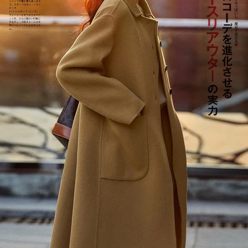 大碼女裝羊毛大衣女中長款2023秋冬新款寬鬆高端雙面絨毛呢外套