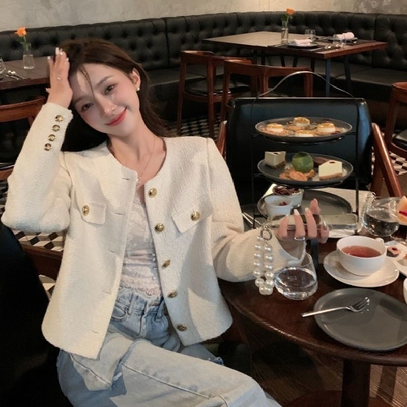 韓版女裝韓版防曬格紋小香風百搭長袖外套女春秋夾克上衣ins