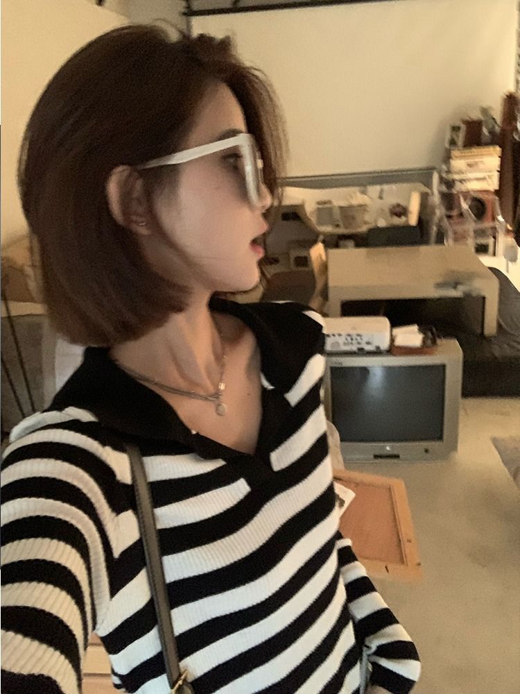 polo衫2023新款初秋上衣長袖外穿高級感韓版顯瘦杏色針織衫女春秋