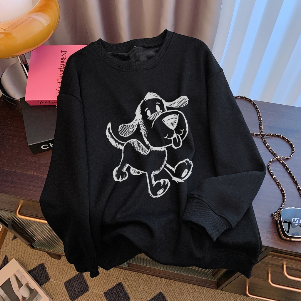 Actual shot Huamian-Fleece 410g/Thin 310g Autumn and Winter Sweater Women's Printed Large Size Women's Thickened Top