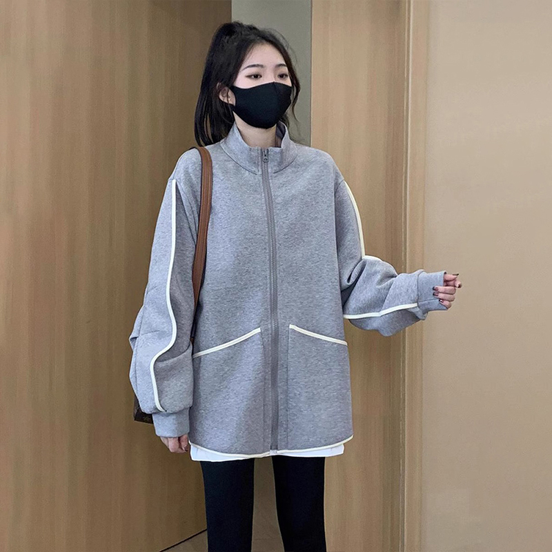 秋冬季美式高級感黑色棒球服衛衣短款外套女春秋2023新款上衣