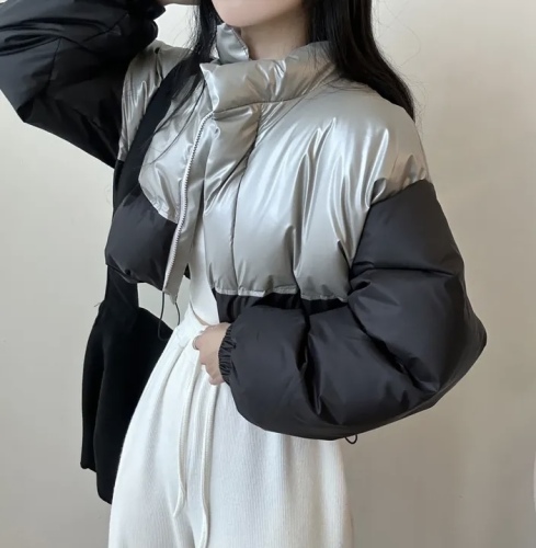 韩国冬季撞色立领短款棉服外套上衣