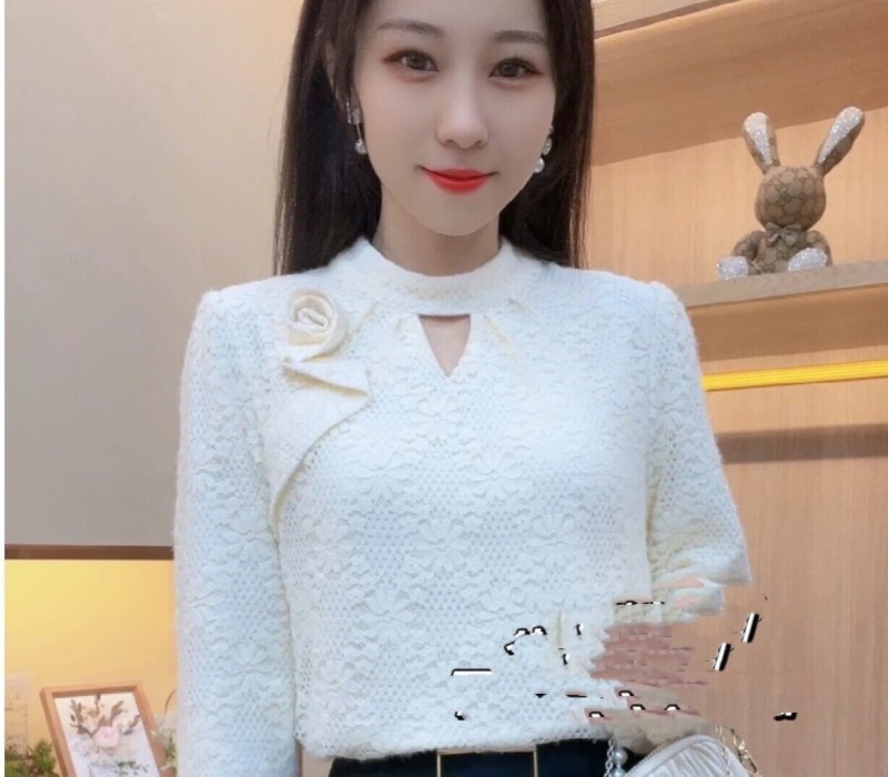 法式立領蕾絲衫女秋冬2023年新款時尚洋氣漂亮上衣內搭蕾絲打底衫