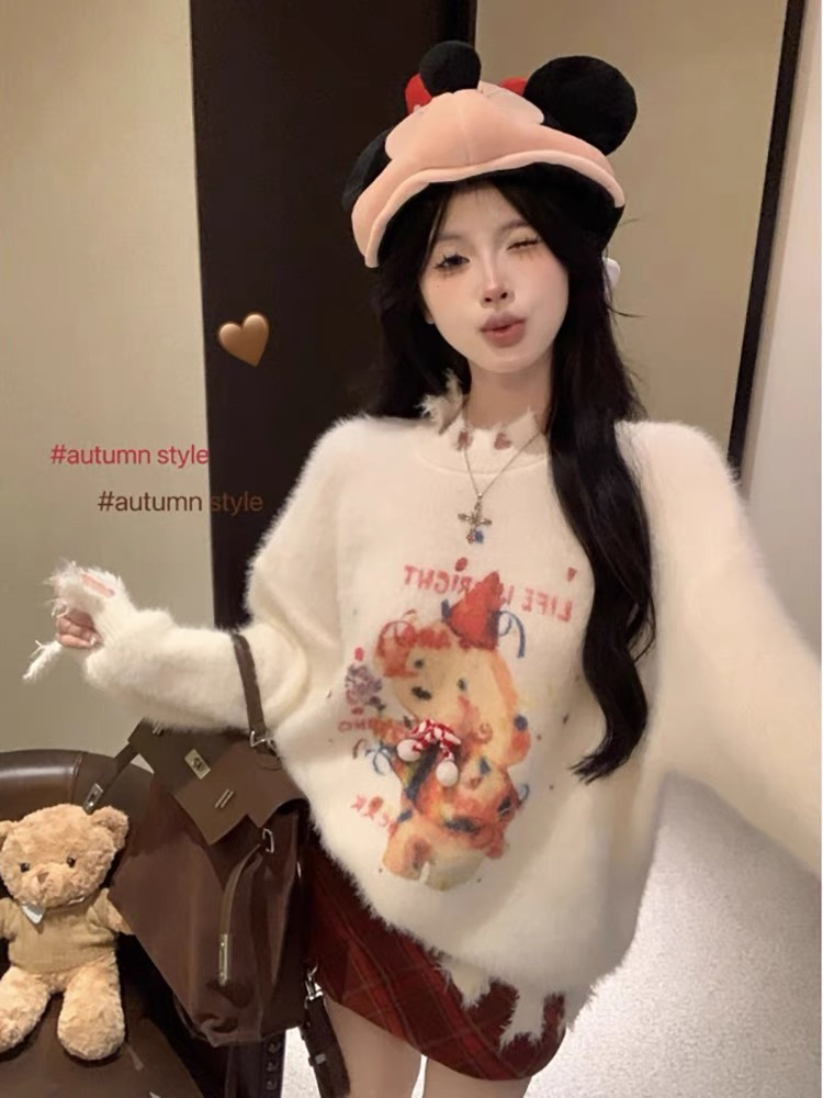 2023 French loose design splicing irregular lazy style long-sleeved sweater for women autumn new style