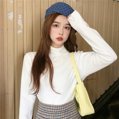 Women's Semi-High Collar Padded Cotton Bottom Shirt Winter Long-Sleeve T-Shirt